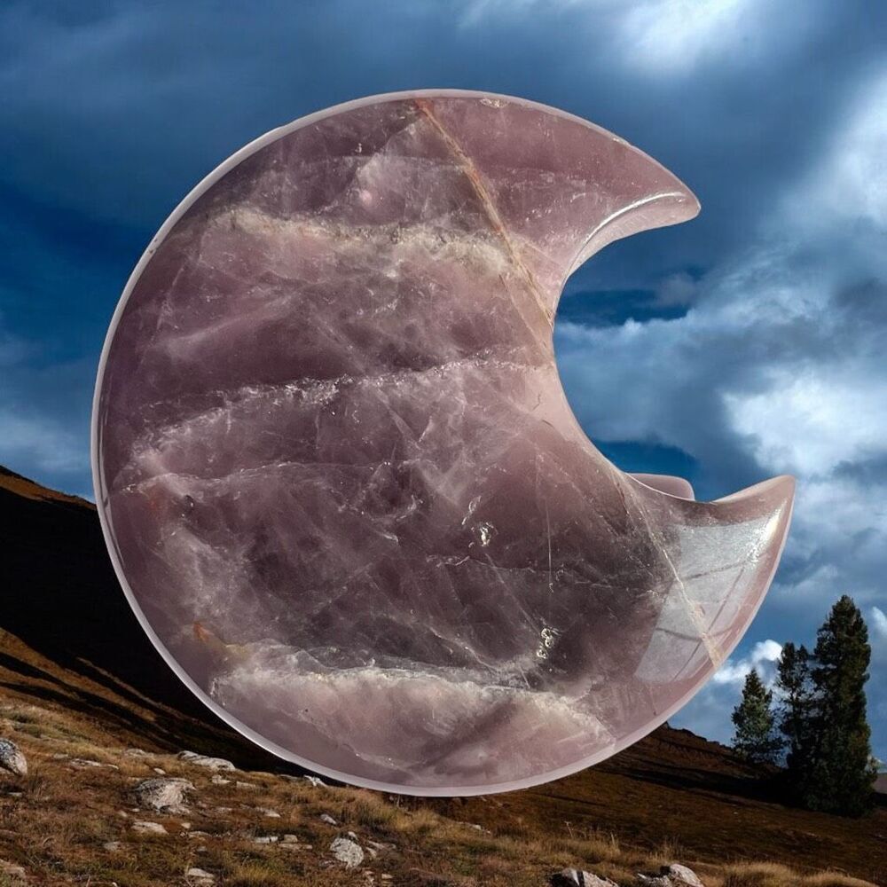 Amethyst Crystal Crescent Moon Carving Meditation Stone‎